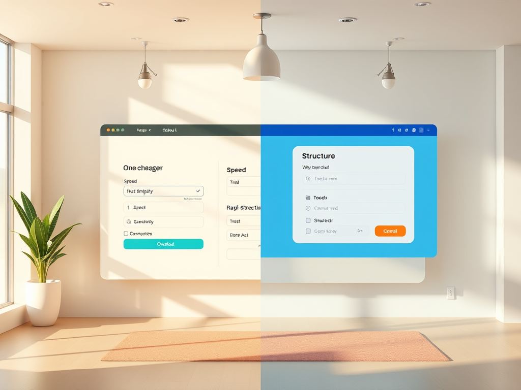 A side-by-side UI comparison of a one-page checkout (left) and a three-page checkout (right). The left side features a minimalistic design with a green "Checkout" button, while the right side has a structured layout with an orange "Cancel" button. The image highlights differences in checkout flow, user experience, and conversion optimization strategies.
